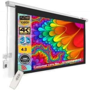 motorised projector screen with rf cordless plus wired remote 16:9 aspect ratio, uhd 3d 4k 8k ready technology